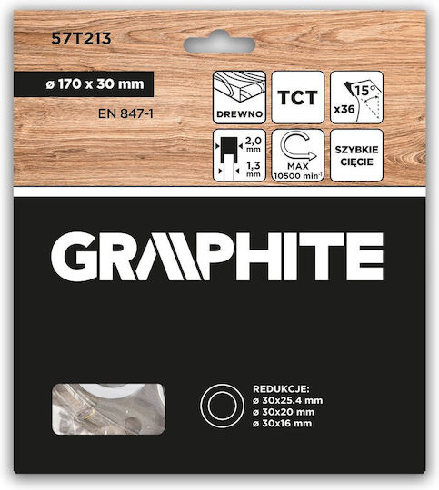 Graphite Καρβιδίου Δίσκος Κοπής με 36 Δόντια 170mm