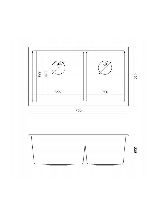 GraniteQ Undermount Sink Inox W76xD45cm Black