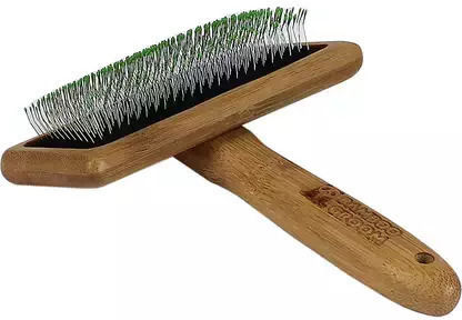 Bamboo Groom Brush Medium for Long-Haired Dogs for Coat Grooming Gray