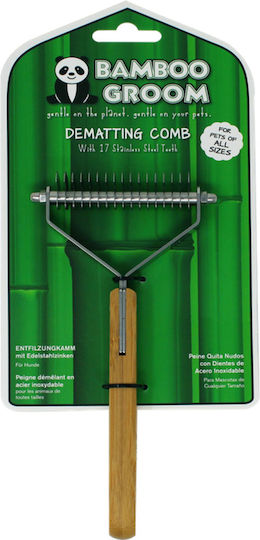 Bamboo Groom Dematting & Undercoat Rake with 17 Stainless Steel Blades