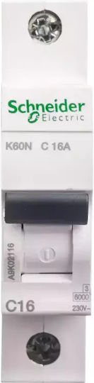 Schneider Electric Automatic Circuit Breaker 16A Single-pole AC A9K02116