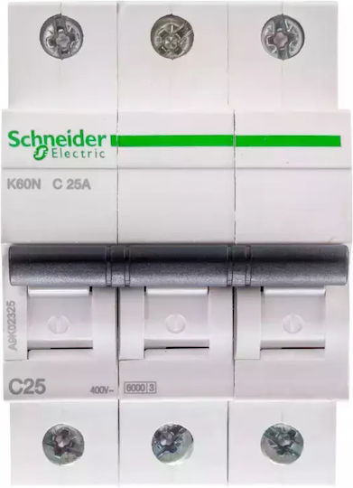 Schneider Electric Automatic Circuit Breaker 25A Triple-pole AC A9K02325