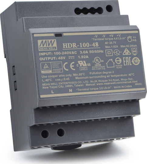 Mean Well DIN Rail Power Supply 1.92A/48V/100W
