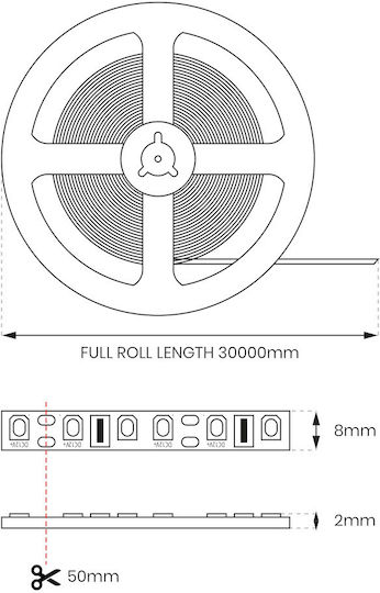 Eko Light Ταινία LED 12V Φυσικό Λευκό Φως 30m Τύπου COB