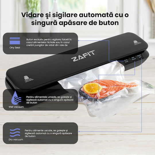 Aparat de Vidat Alimente Zafit Vid-360w, Bară de Etanșare 30 cm, 10 Pungi Incluse, Negru