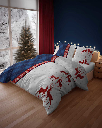 Detexpol Σετ Παπλωματοθήκη Βαμβακερή 140x200cm Μονή με 2 Μαξιλαροθήκες Blue Checkered