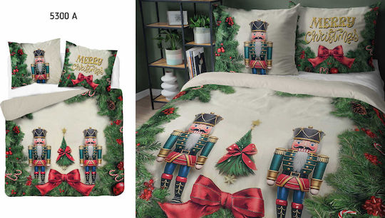 Detexpol Cotton Duvet Cover Set 160x200cm Single With 2 Beige Pillowcases