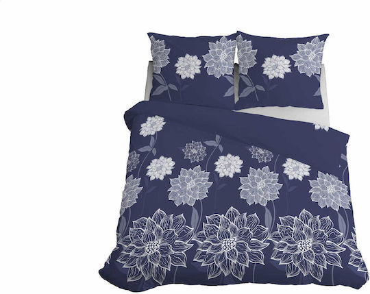 Detexpol Set Duvet Cover 160x200cm Single with 2 Pillowcases Blue Flowers