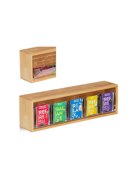 Relaxdays Caseta Pentru Ceai Cu Capac Din Lemn 11.5x8x39cm