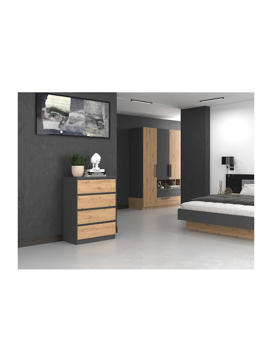 Kommode Schlafzimmer Holz M4 mit 4 Schubladen Antracyt 70x40x97cm