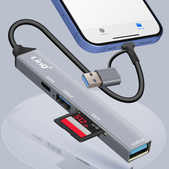 Linq Usb-c Usb Hub Usb-c + Usb 2.0 + 3.0 Sd Tf Card Reader Black