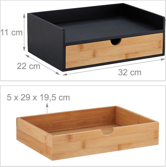 Office Organizer Support Drawer Mdf Bamboo Black Brown 11 X 32 X 22 Cm