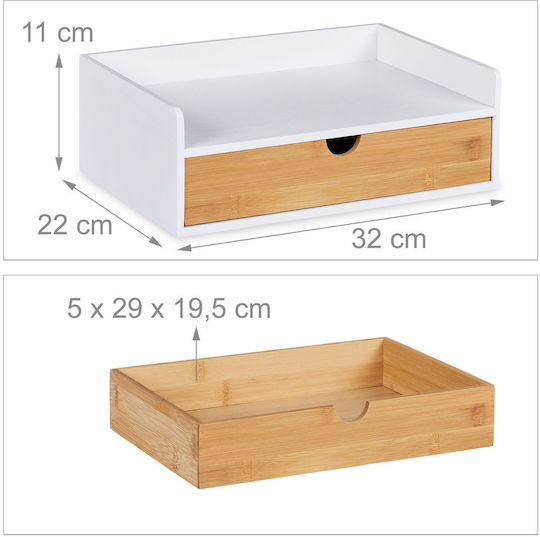 Office Organizer Support Drawer Mdf Bamboo White Brown 11 X 32 X 22 Cm