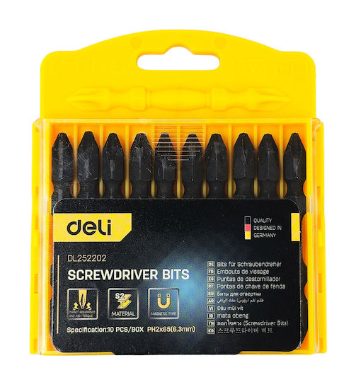 Deli Set Screwdriver Bits Dl252202 Drill Screwdriver Double Head Phillips Ph2x65mm 10 Pieces Dl252202