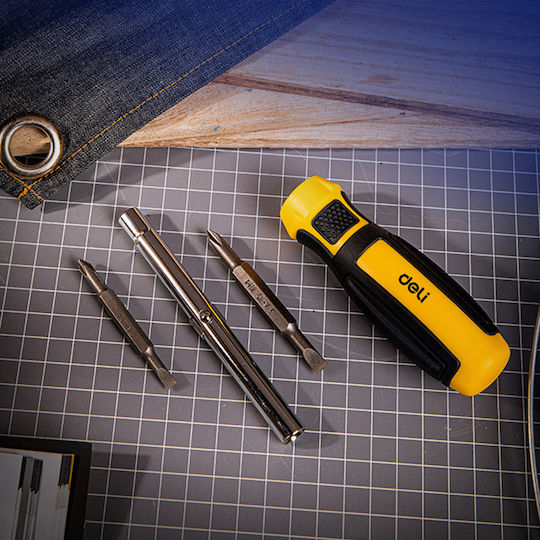 Deli Screwdriver with 4 Magnetic Interchangeable Tips