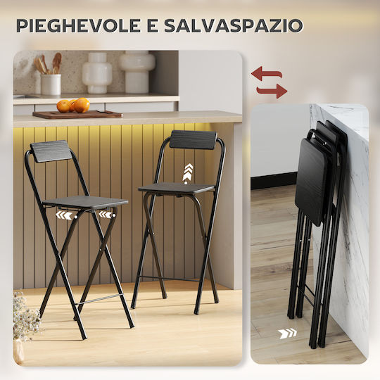 Σκαμπό Μπαρ με Πλάτη Ξύλινο Μαύρο 37x45x87εκ.
