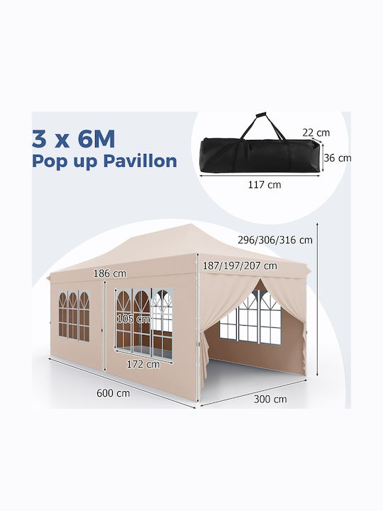 Costway Garden Freestanding Gazebo Beige 3x6cm