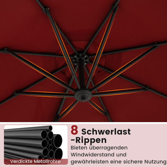 Umbrella Floor Aluminum Red with Base 2.47x2.47m