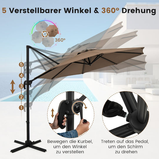 Umbrella Floor Aluminum Brown with Base 2.47x2.47m NP11552CF