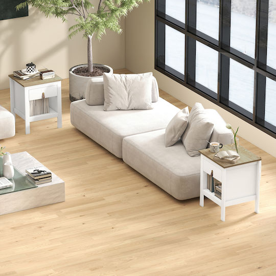Bedside Table with Artificial Leather White 45x40x55cm