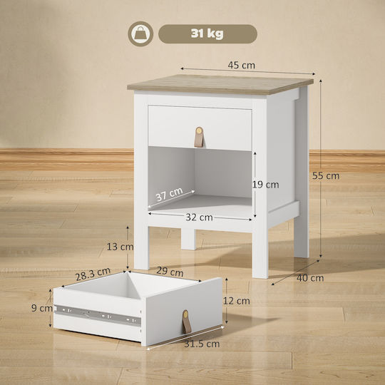 Bedside Table with Artificial Leather White 45x40x55cm