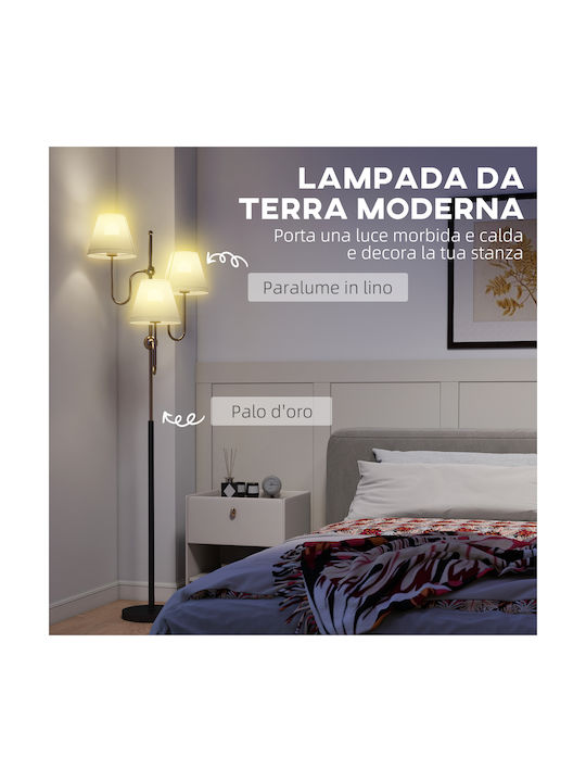HomCom Floor Lamp H165cm. with Socket for Bulb E27 Gold