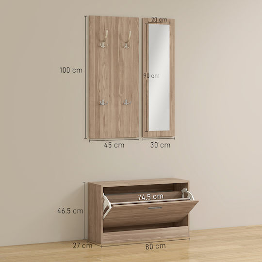 Entry Furniture with Mirror & Hanger Dark Brown 80x27x46.5cm