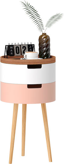 Round Side Table Made of Solid Wood Multicolour 2 Pieces M60xL40xH45cm
