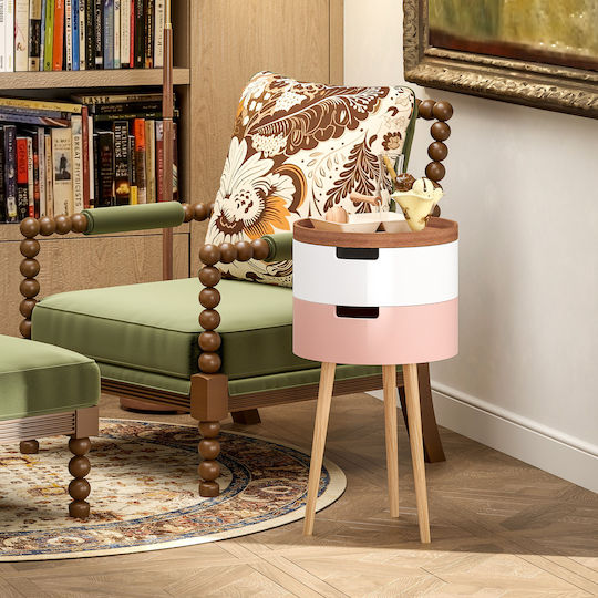 Round Side Table Made of Solid Wood Multicolour 2 Pieces M60xL40xH45cm