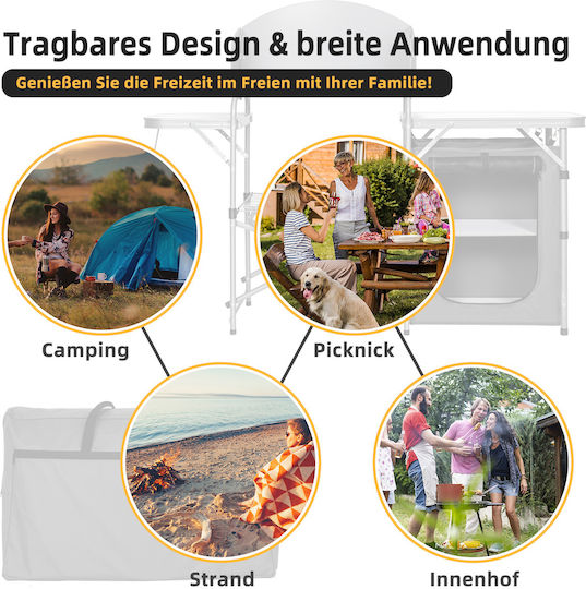 Costway Τραπέζι Αλουμινίου για Camping Πτυσσόμενο 146x46x112cm