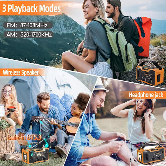 Lanternă Solară de Urgență pentru Camping cu Lanternă și Radio Portocalie