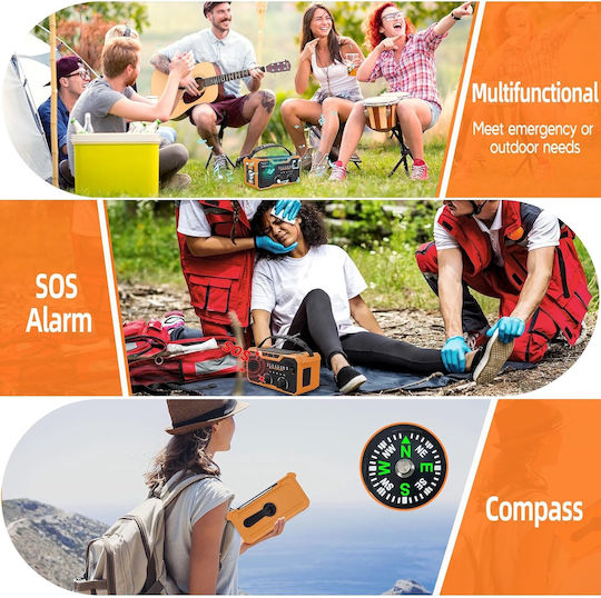 Lanternă Solară de Urgență pentru Camping cu Lanternă și Radio Portocalie