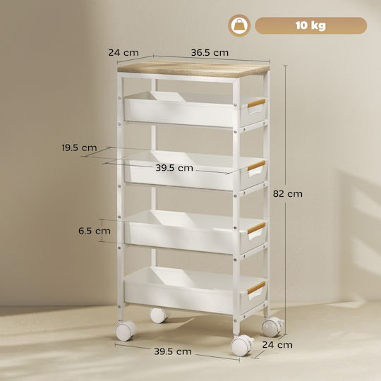 HomCom Metallic Kitchen Trolley 4 Tiers White 39.5x24x82cm