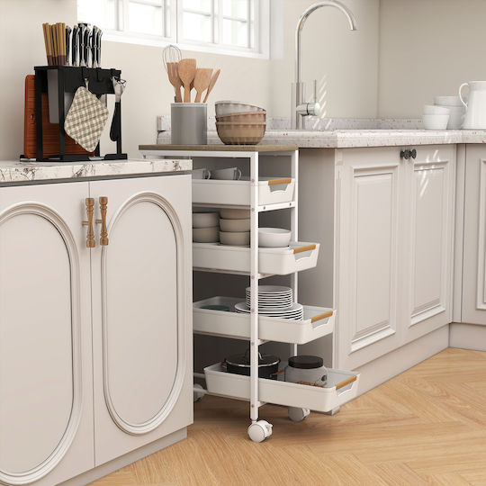 HomCom Metallic Kitchen Trolley 4 Tiers White 39.5x24x82cm