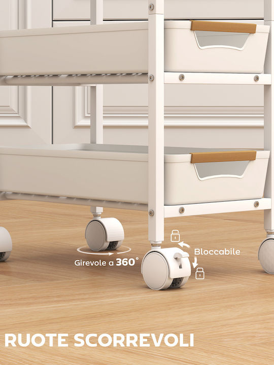 HomCom Metallic Kitchen Trolley 4 Tiers White 39.5x24x82cm