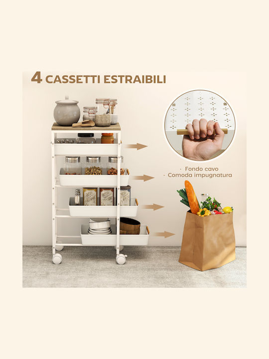 HomCom Metallic Kitchen Trolley 4 Tiers White 39.5x24x82cm