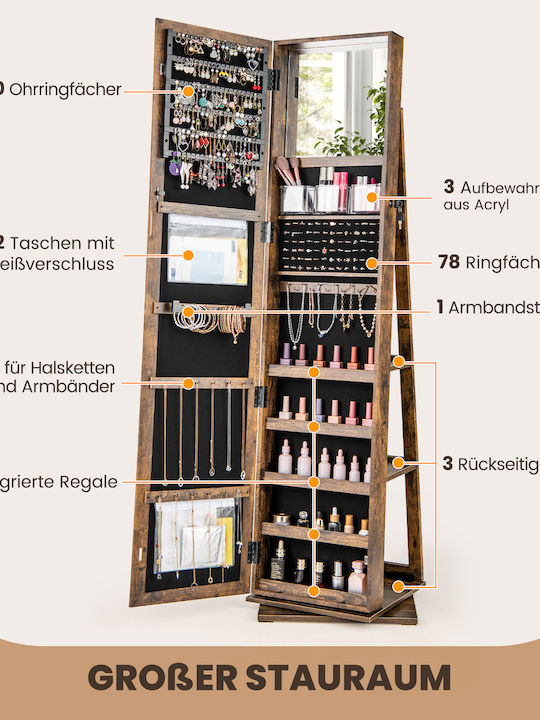 Costway Schmuckkästchen Glas mit Spiegel