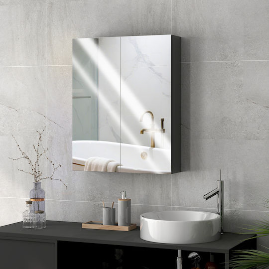 HomCom Bathroom Mirror made of MDF with Shelf & Cabinet 60x15cm Black