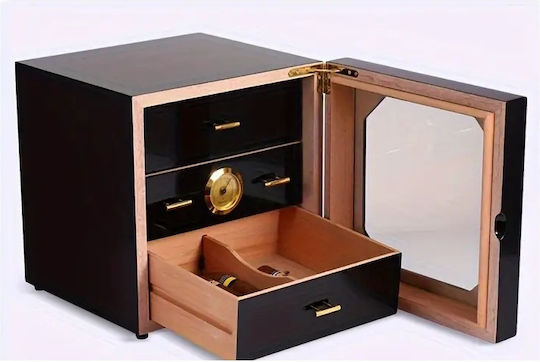 Panora Cigar Humidifier Wood Box for 100 Cigars with Hygrometer 24x24x24cm