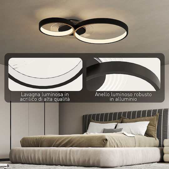 HomCom Πλαφονιέρα Οροφής 40εκ. Μαύρη με Ενσωματωμένο LED