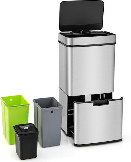 Costway Recycling Waste Bin Made of Inox Steel with Sensor 72L Silver