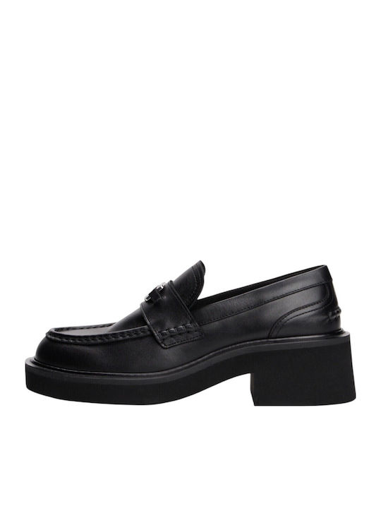 Leather Women's Loafers in Black Color