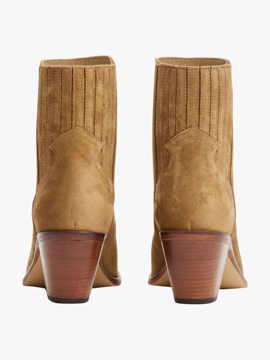 Suede Women's Chelsea Boots with Medium Heel Brown