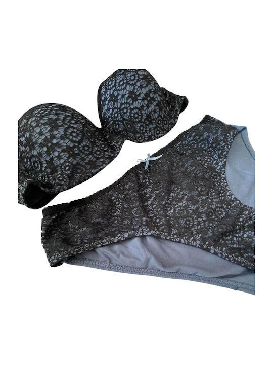 Jadea Lace Underwear Set with Bra & Slip Black-graphite