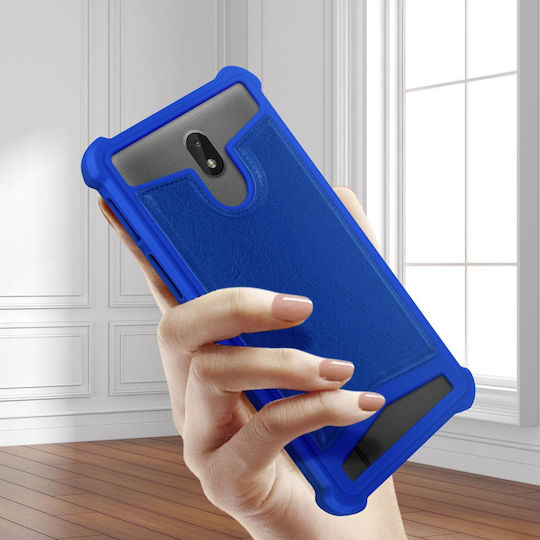Universal Faux-leather Shock Absorbing Case 5.3" 5.5" Smartphones – Blue