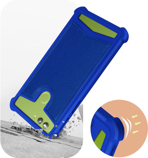 Universal Faux-leather Shock Absorbing Case 5.3" 5.5" Smartphones – Blue