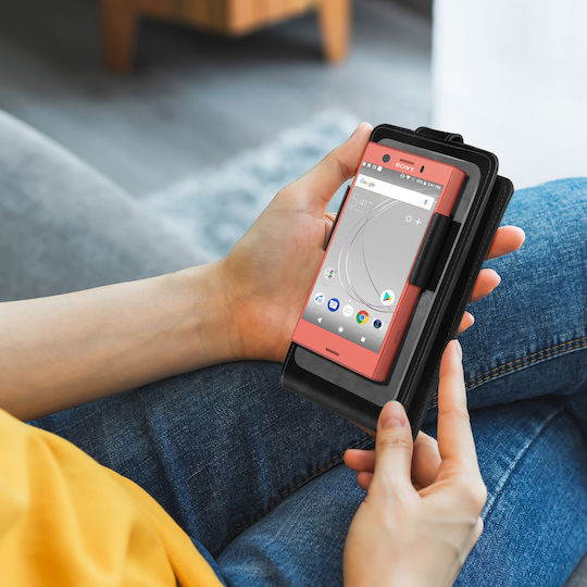 Husă Universală Verticală Flip Cu Suporturi Pentru Carduri 4.3" – 4.7" Smartphone-uri – Neagră