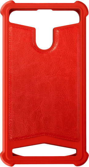 Universal Faux-Leather Shock Absorbing Case 5.3" 5.5" Smartphones – Red