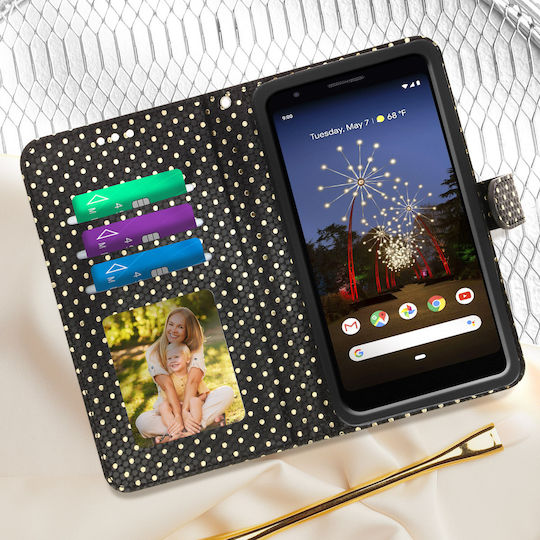 Universal Flip Cover Wallet Case + Mirror 3.8' 4.3' Smartphones – Black