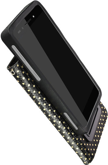 Universal Flip Cover Wallet Case + Mirror 3.8' 4.3' Smartphones – Black